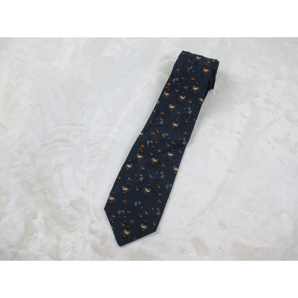 VINTAGE Looney Tunes Neck Tie Mens Blue Bugs Bunny Taz Golf Golfing Casual